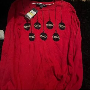 Red Holiday Sweater with Ornament Design